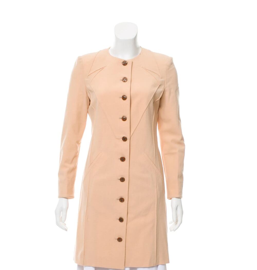 FENDI Vintage Women’s Peach Collarless Tailored Long Blazer Coat Button Front XS